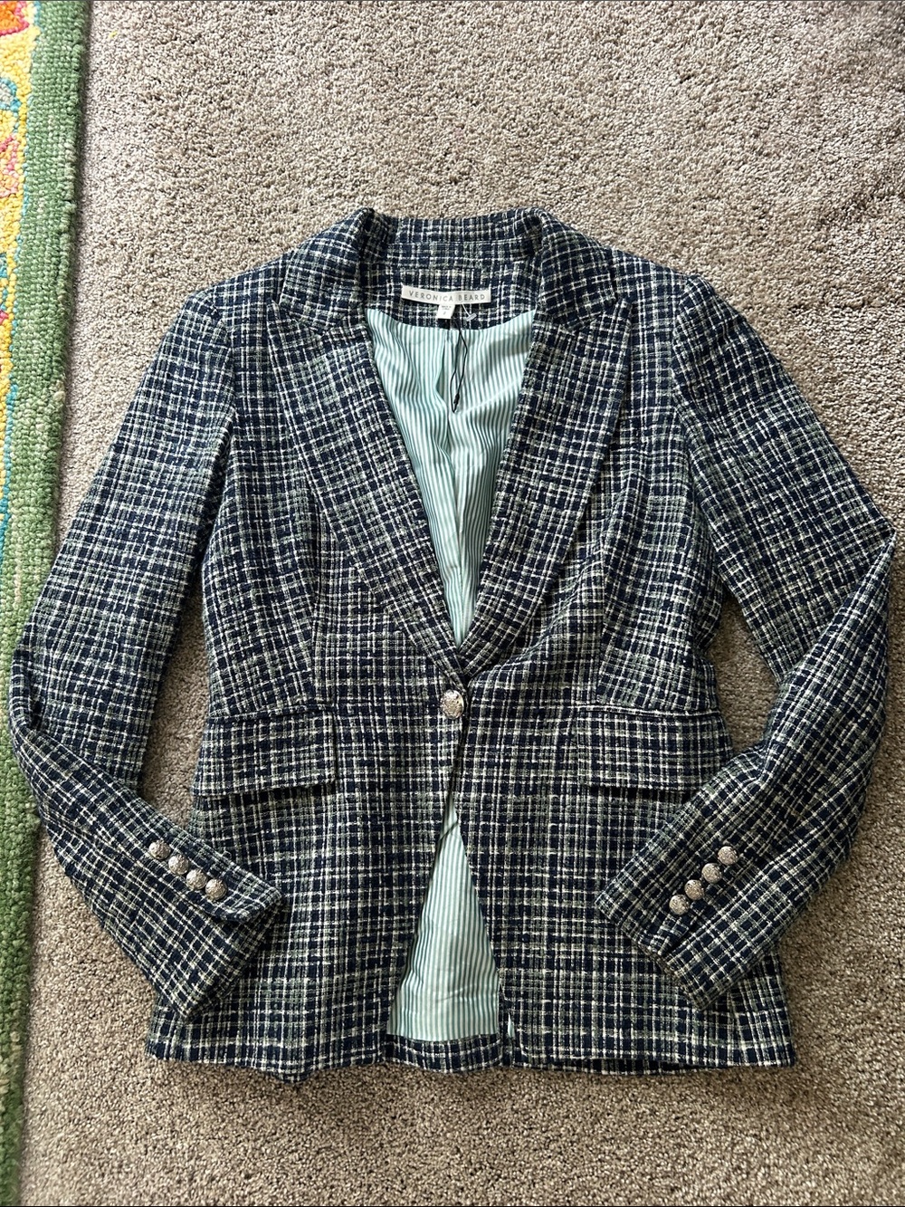 NEW Veronica Beard sz 2 Ada Cutaway Dickey Blazer Jacket Blue Green Tweed Boucle